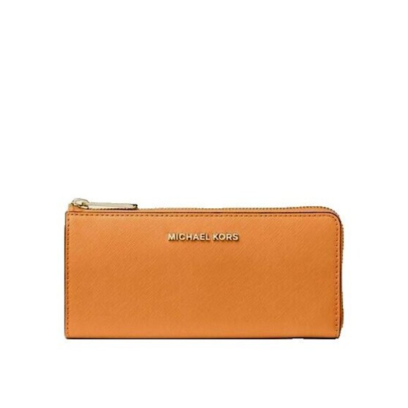 New Michael Kors Jet Set Travel Large Leather Quarter-Zip Wallet Cider - Picture 1 of 2